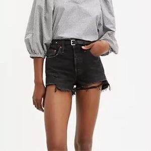 NWT Abercrombie & Fitch Annie High Rise Black denim jean distressed Shorts 32